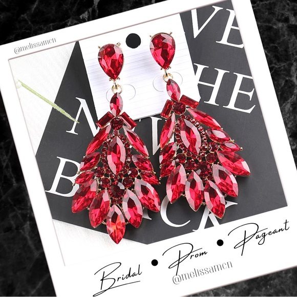 Prom Pageant Bridal Jewelry - Red Crystal Chandelier Earrings  Prom Pageant Party Special Occasion For…
